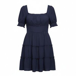 NWT Blu Pepper Women's S Navy Blue Tiered Mini Dress Puff Sleeve Country Cottage